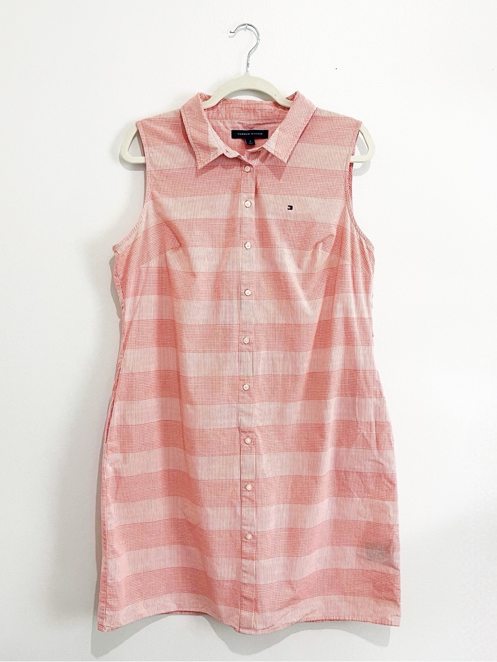 Tommy‎ Hilfiger Pink Plaid Gingham Shirt Dress Tie Waist Coastal Preppy Size 16 - Picture 4 of 14